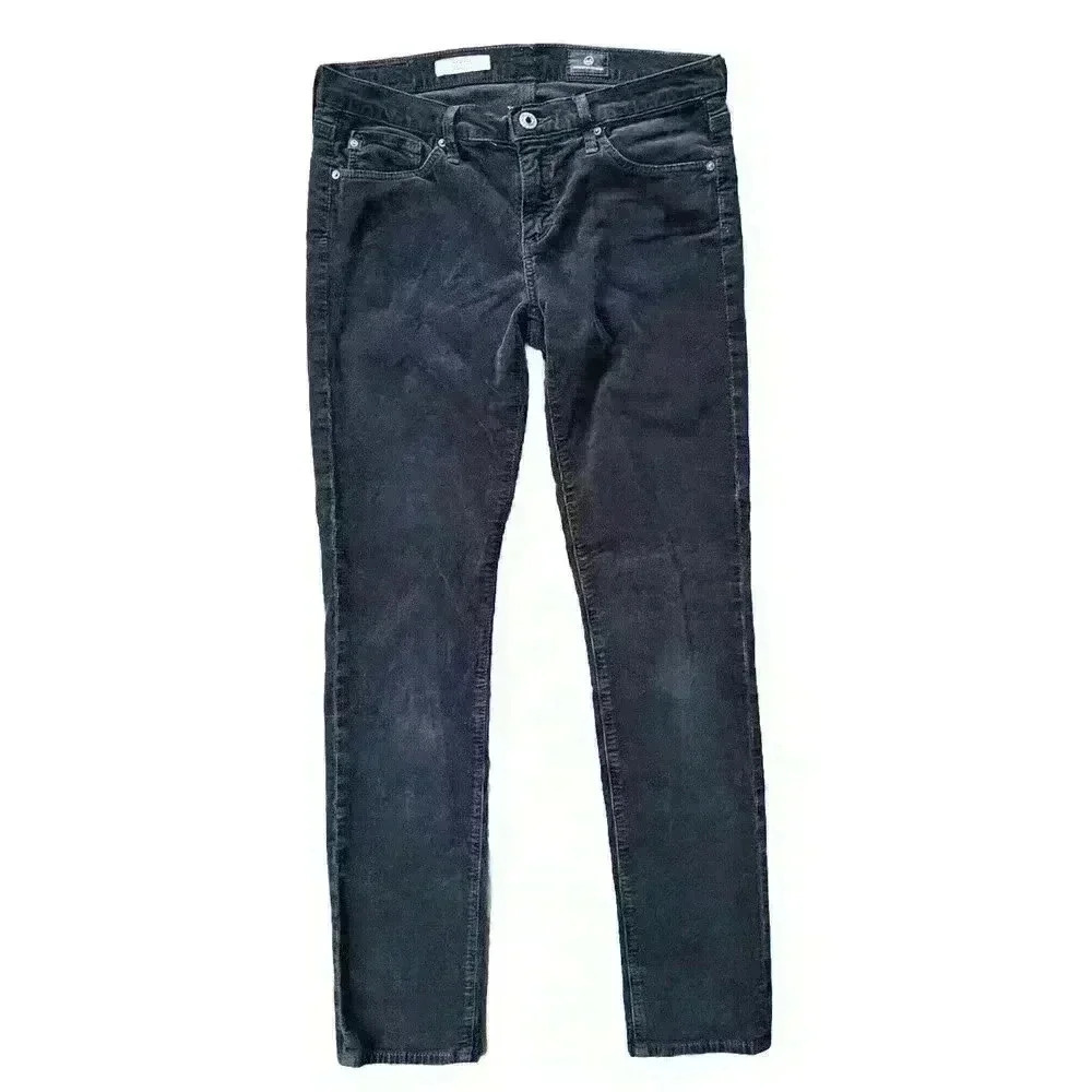 AG Adriano Goldschmied Corduroy Pants The Stevie Slim Straight Size 27 Navy Blue